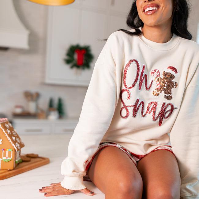Oh Snap Chenille Patch Cream Oversized Graphic Sweatshirt FINAL SALE Product Image