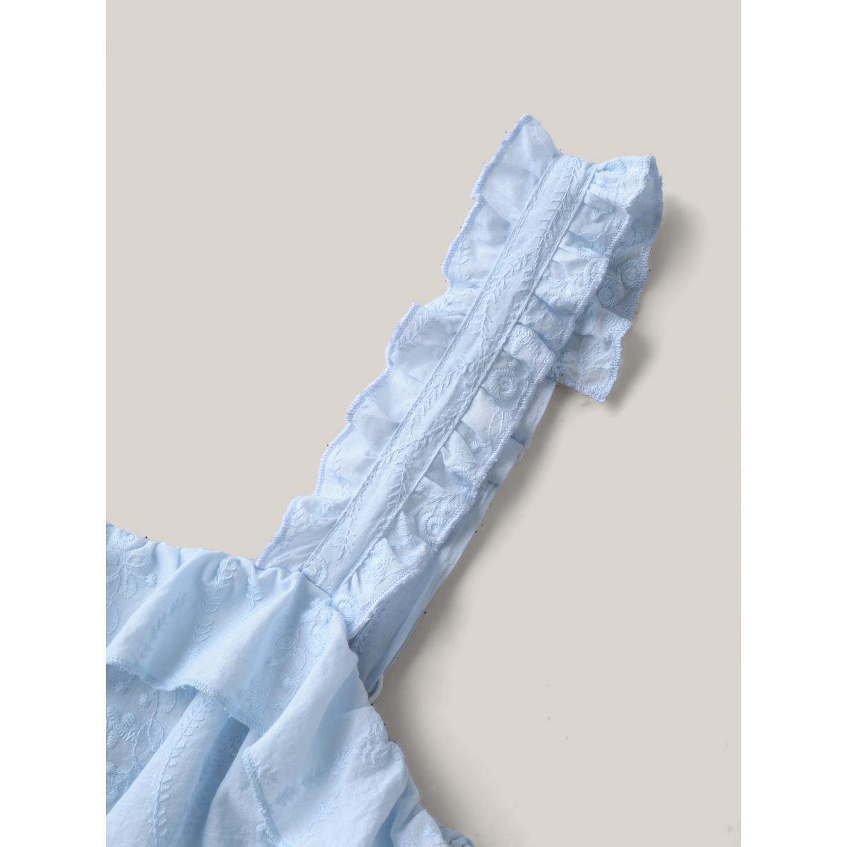 Plus Size Cotton Floral Textured Ruffled Tank Top Women LightBlue Texture Non Everyday-Elegant Tank Tops Camis BloomChic 10/M Product Image