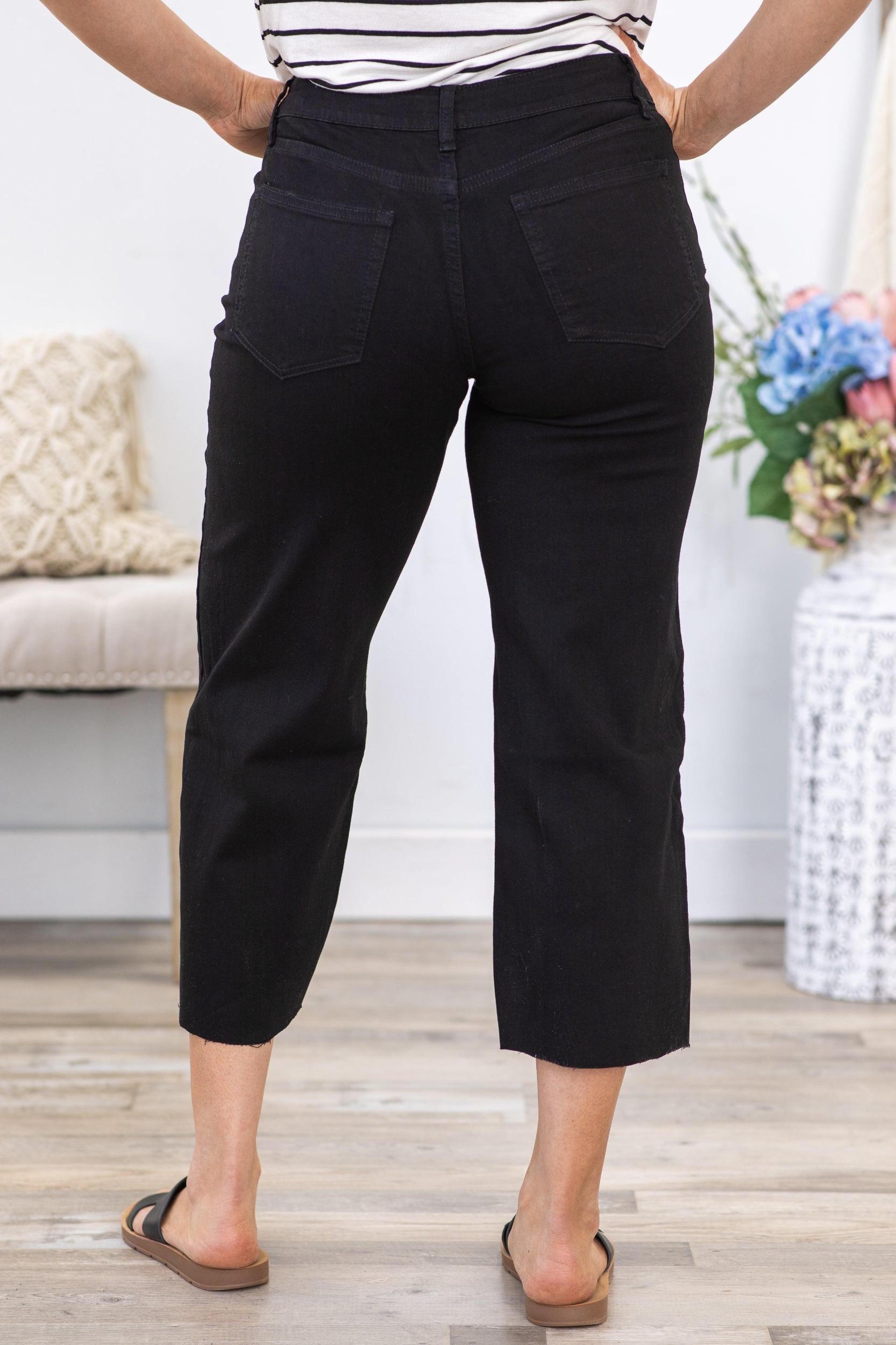 YMI Black Mid Rise Cropped Wide Leg Jean Product Image