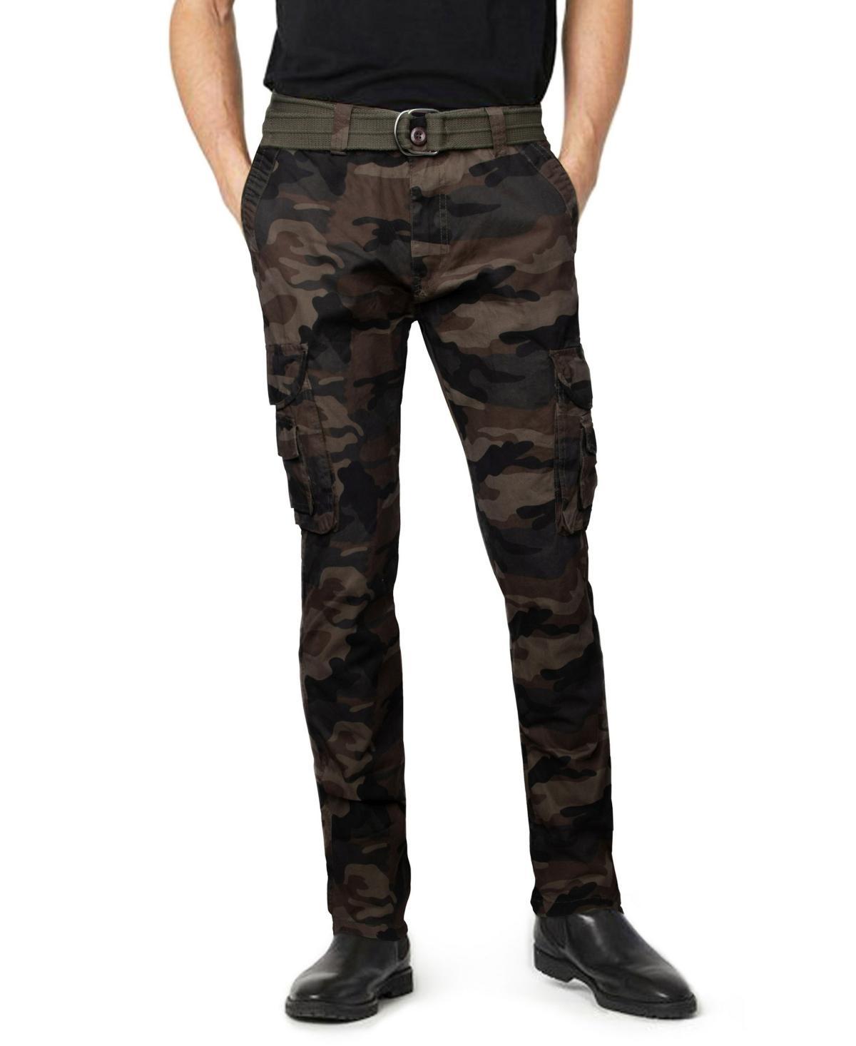 Mens Xray Slim-Fit Belted Cargo Pants Green Product Image