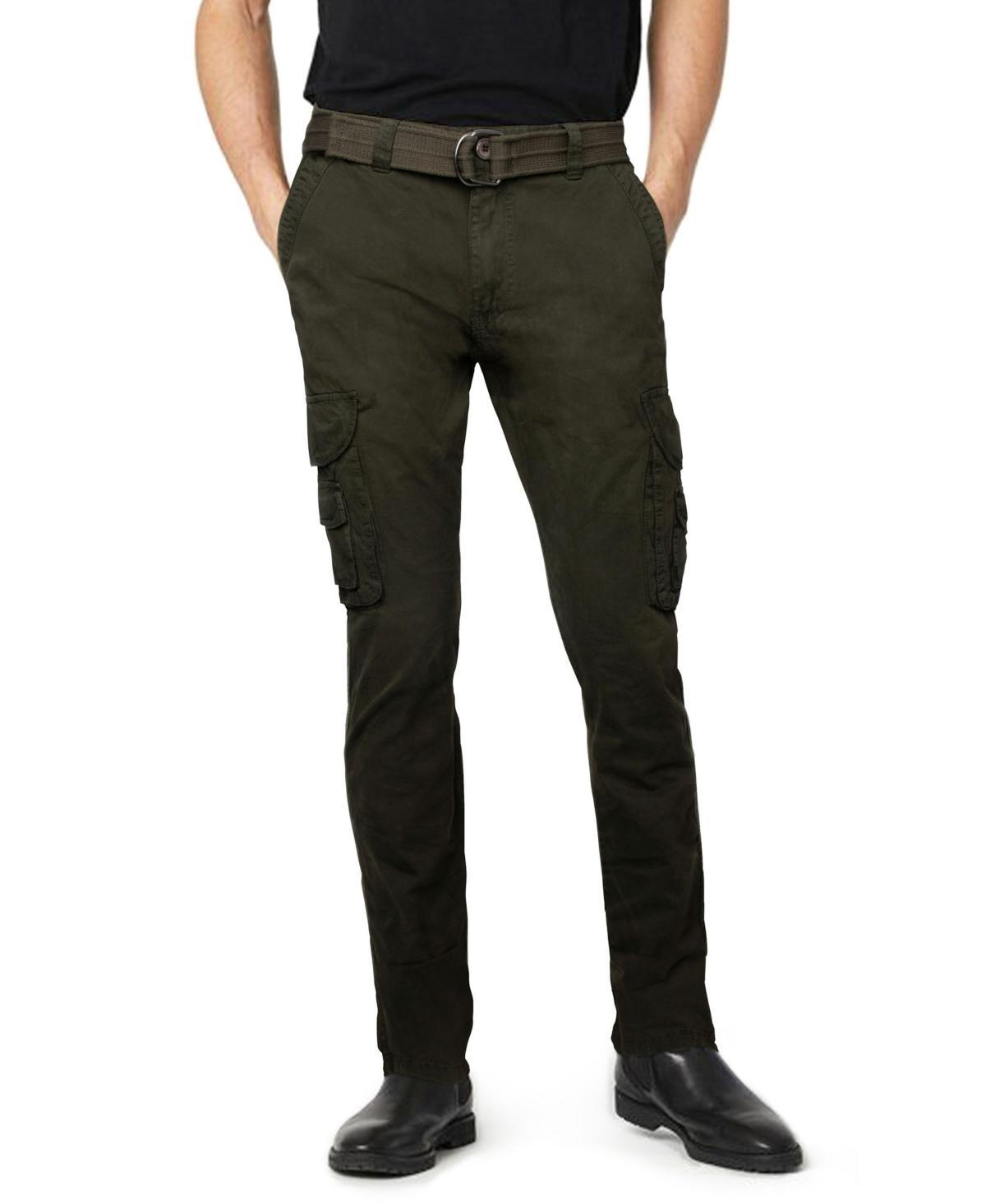 Mens Xray Slim-Fit Belted Cargo Pants Green Product Image