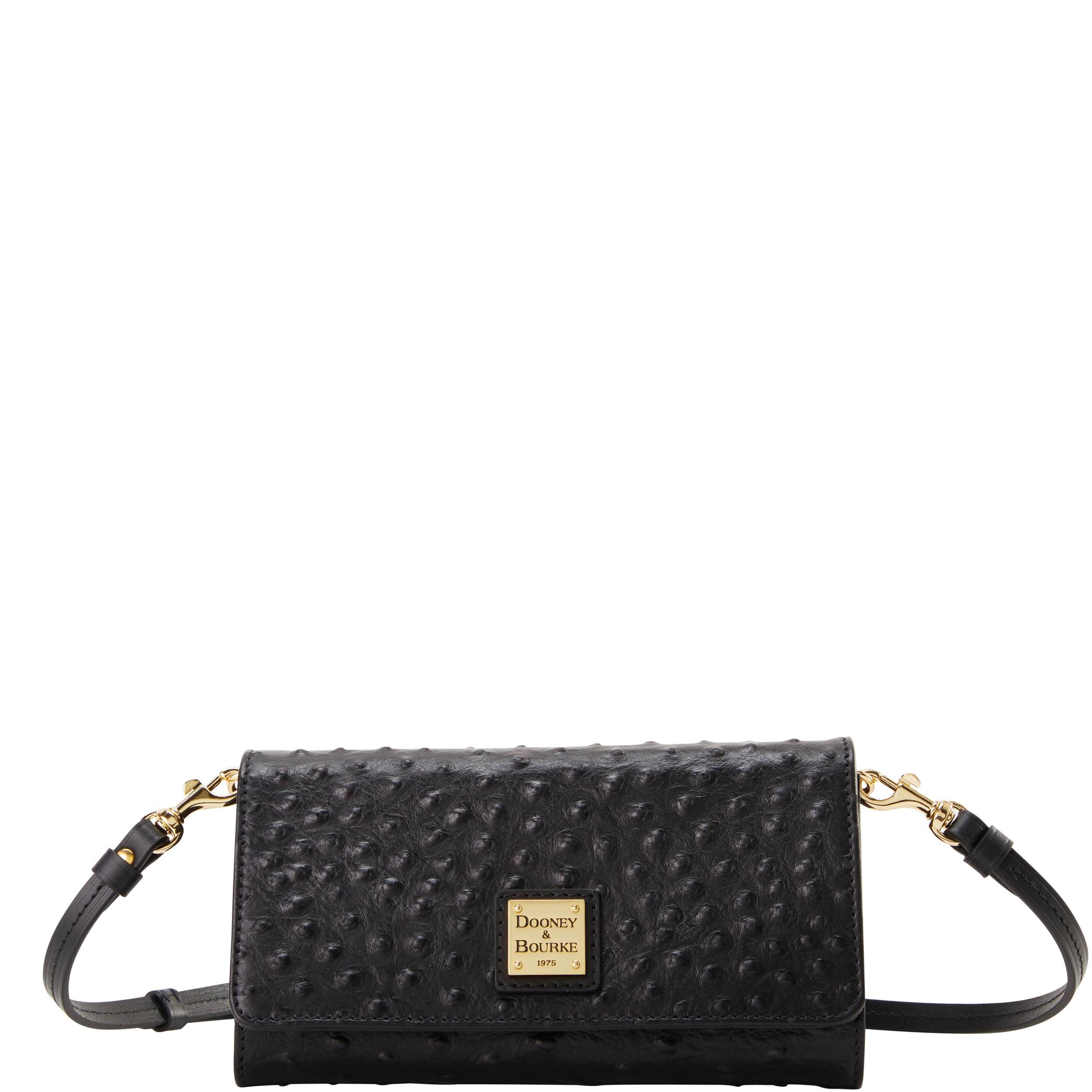Dooney & Bourke Womens Ostrich Daphne Leather Crossbody Wallet Bag in Black Product Image