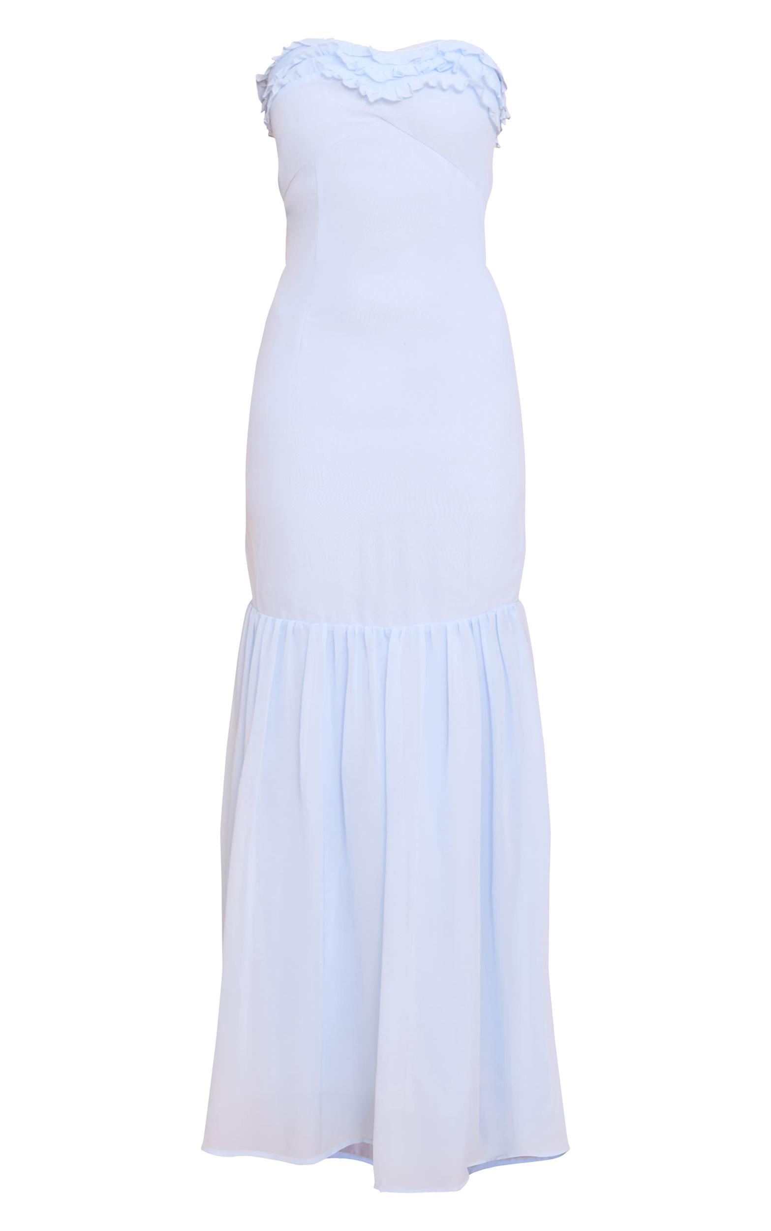 Light Blue Chiffon Bandeau Frill Detail Maxi Dress Product Image