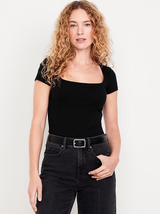 Ribbed Square-Neck T-Shirt Product Image