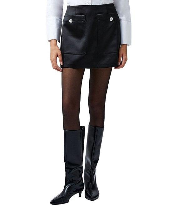 French Connection Carey Satin Embellished Button Mini Skirt Product Image