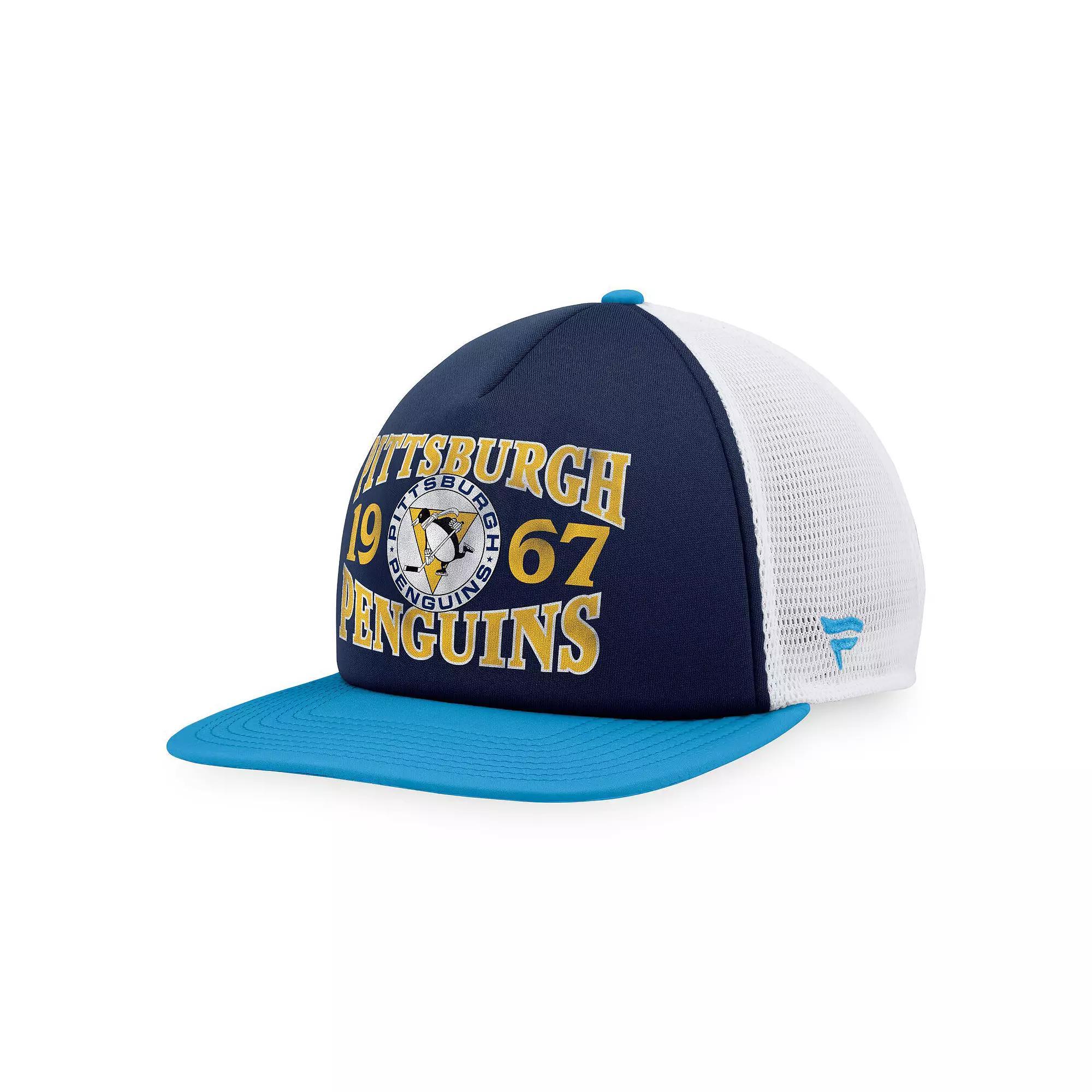 Mens Fanatics Branded /Light Blue Pittsburgh Penguins Heritage Vintage Foam Front Trucker Snapback Hat Product Image