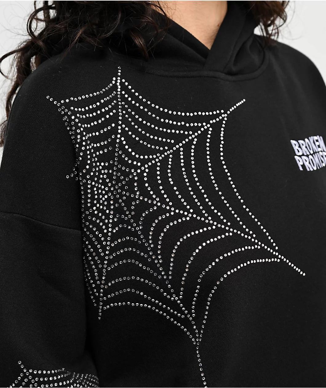 Broken Promises Stoned Web Black Hoodie Product Image