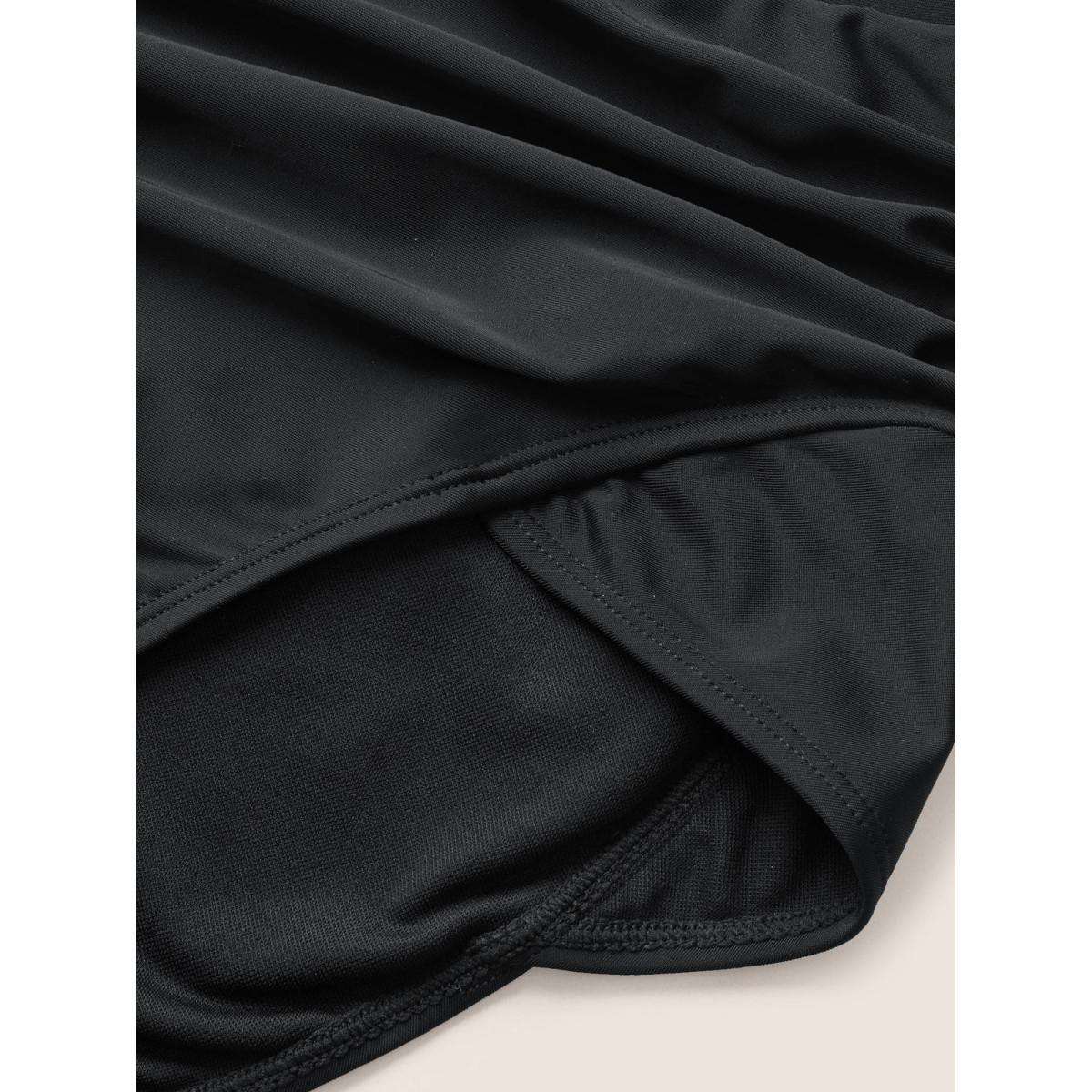 Plus Size Plain Patchwork Ruched Swim Bottom Women's Swimwear Black Beach Non High stretch Skinny High Rise Curve Swim Bottoms BloomChic 14-16/1X Product Image