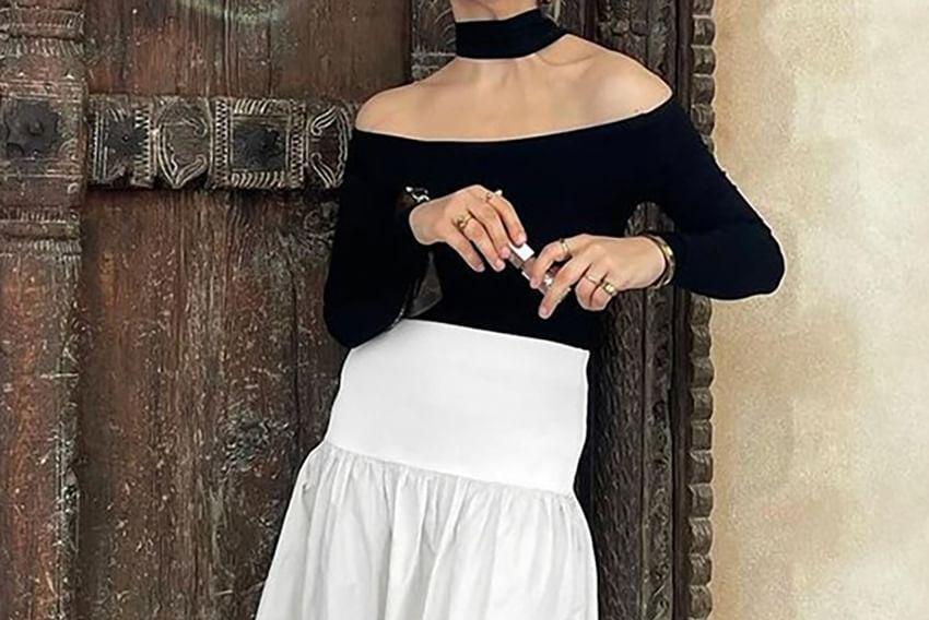 High Rise Plain Ruched Maxi A-Line Skirt Product Image