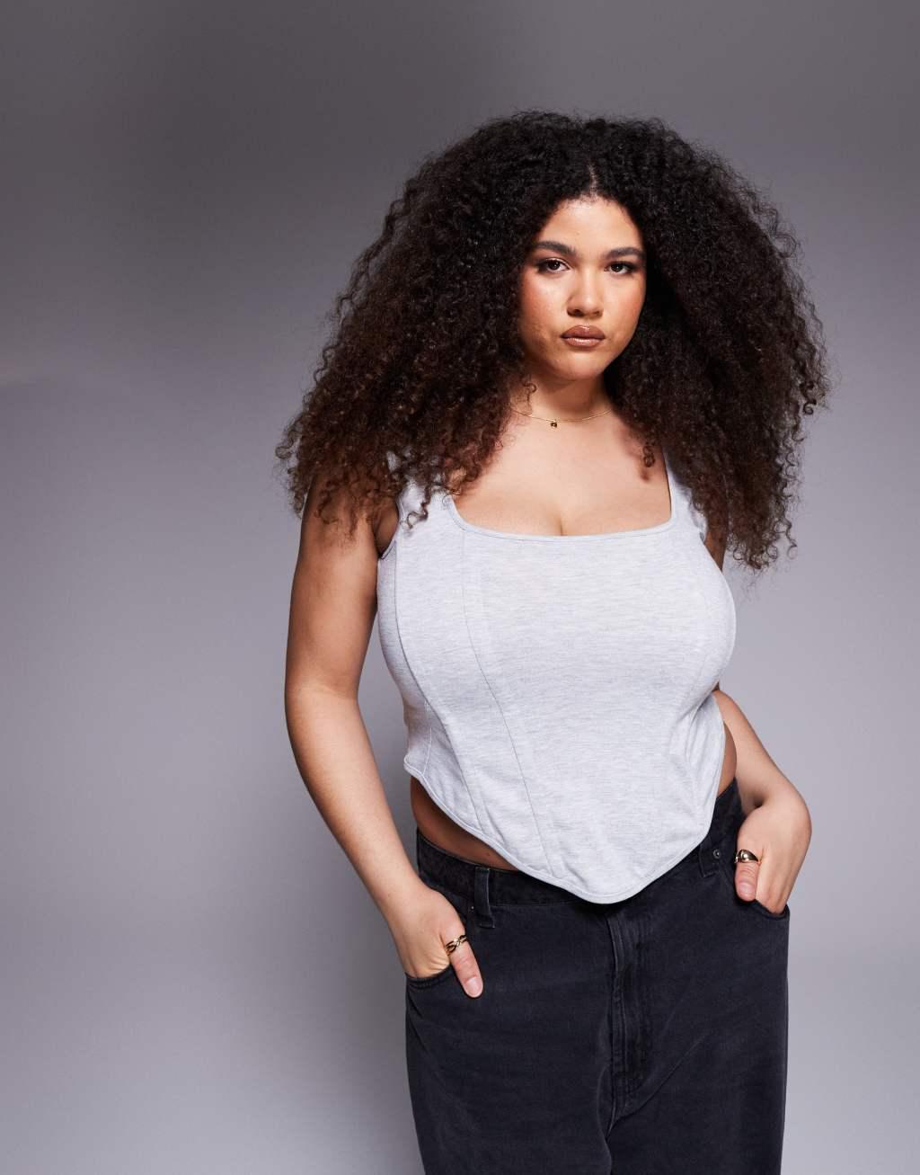 ASOS DESIGN Curve square neck corset top in heather gray Product Image