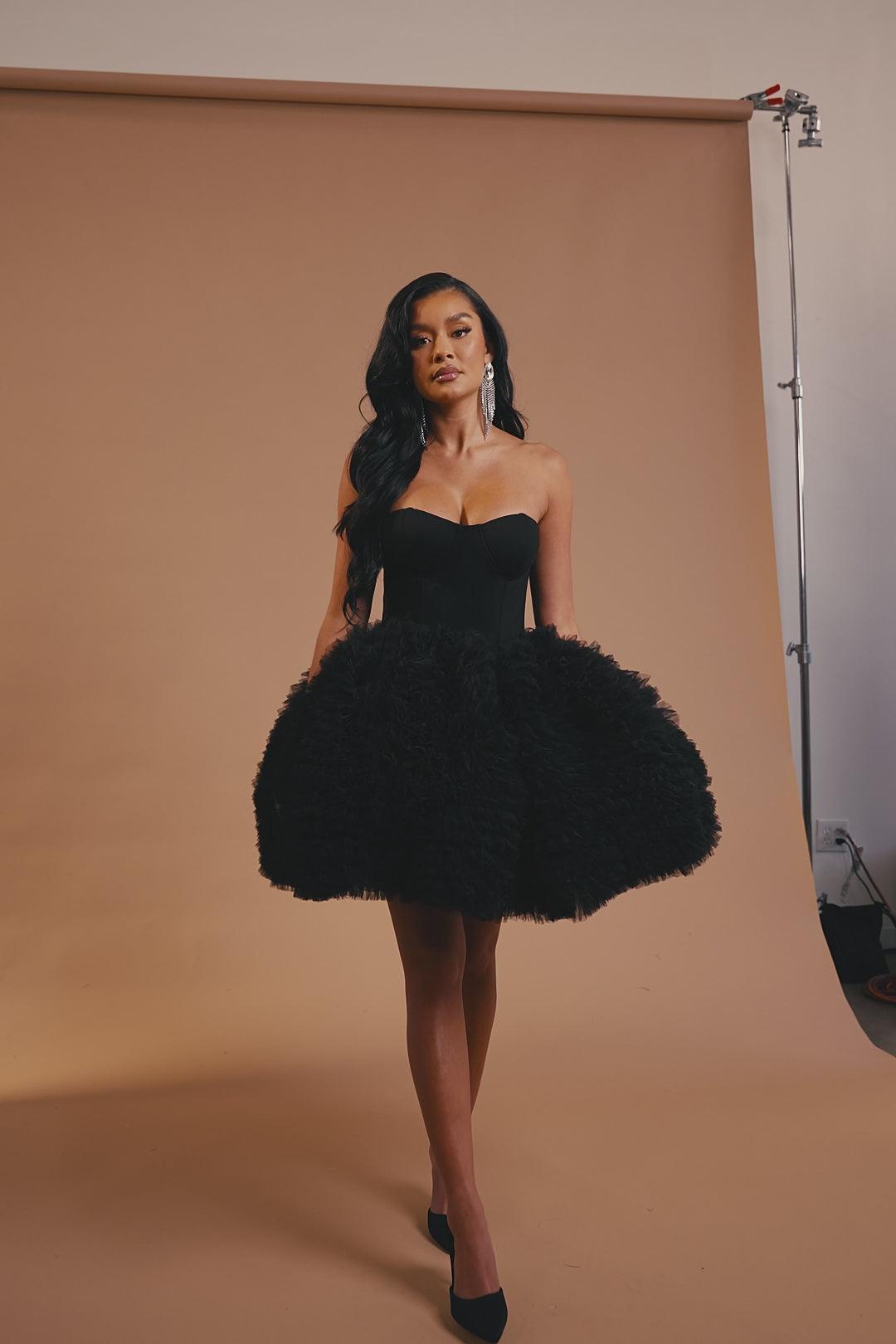 Nikki Ruffle Mini Dress - Black Product Image