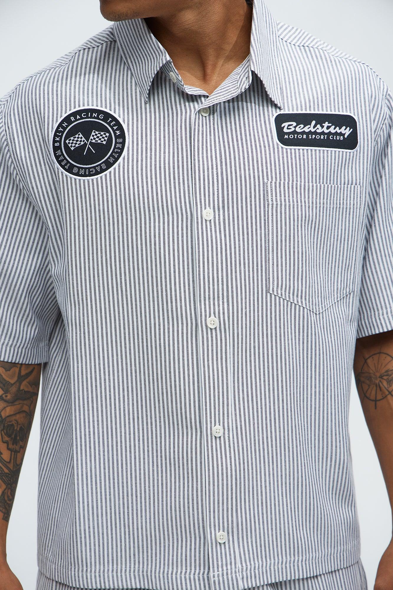 Cropped Bedstuy Patch Button Up Shirt - Black/White Product Image