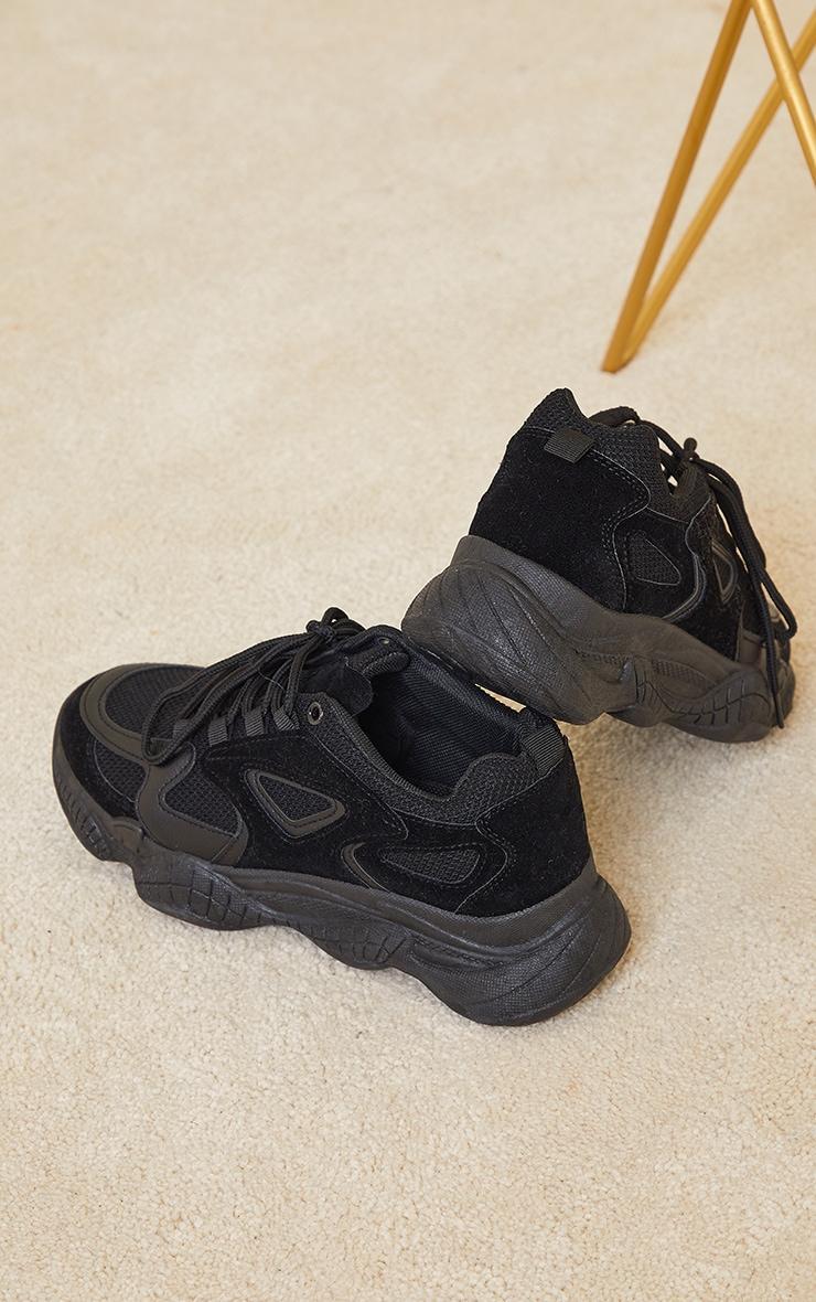 Black Wide Fit Chunky Bubble Sole Panelled Up Sneakers Product Image