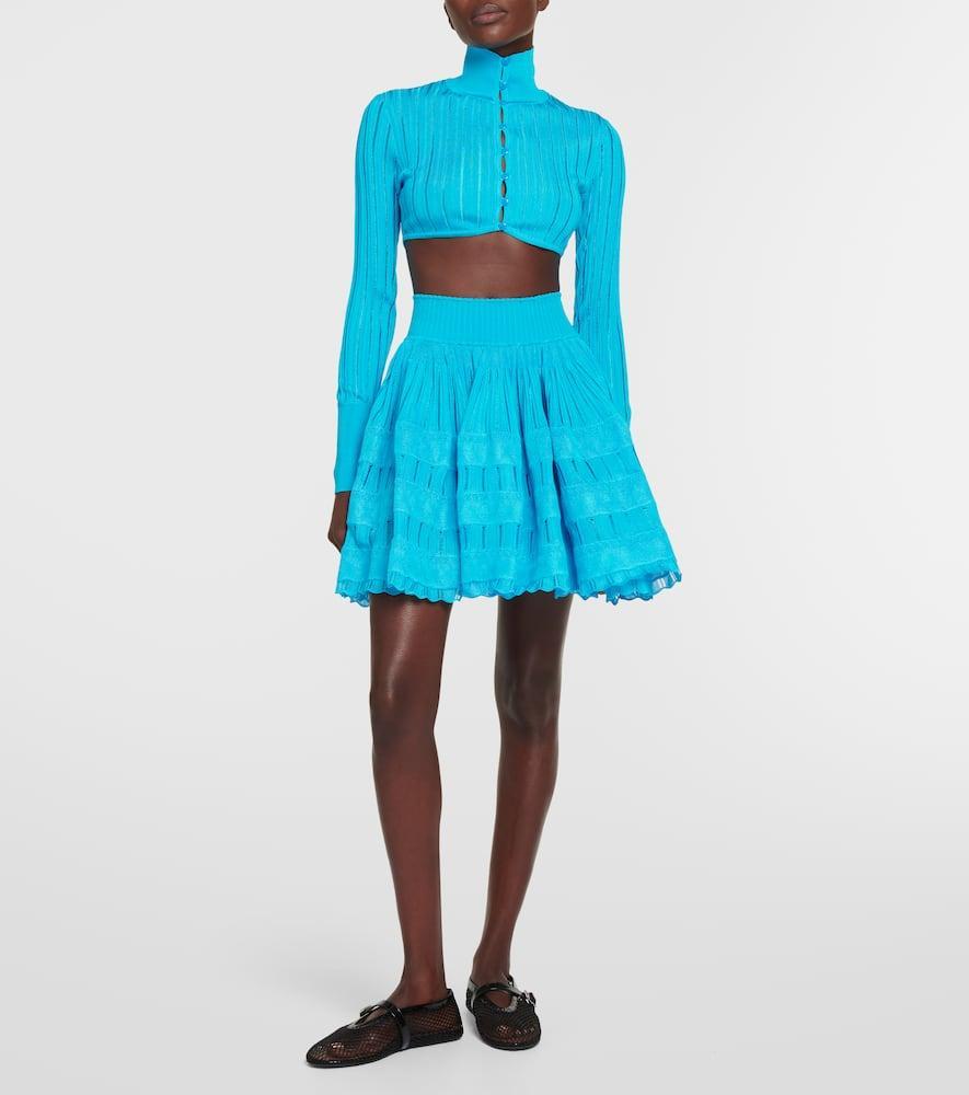 ALAÏA Crinoline Cropped Cardigan In Blue Product Image