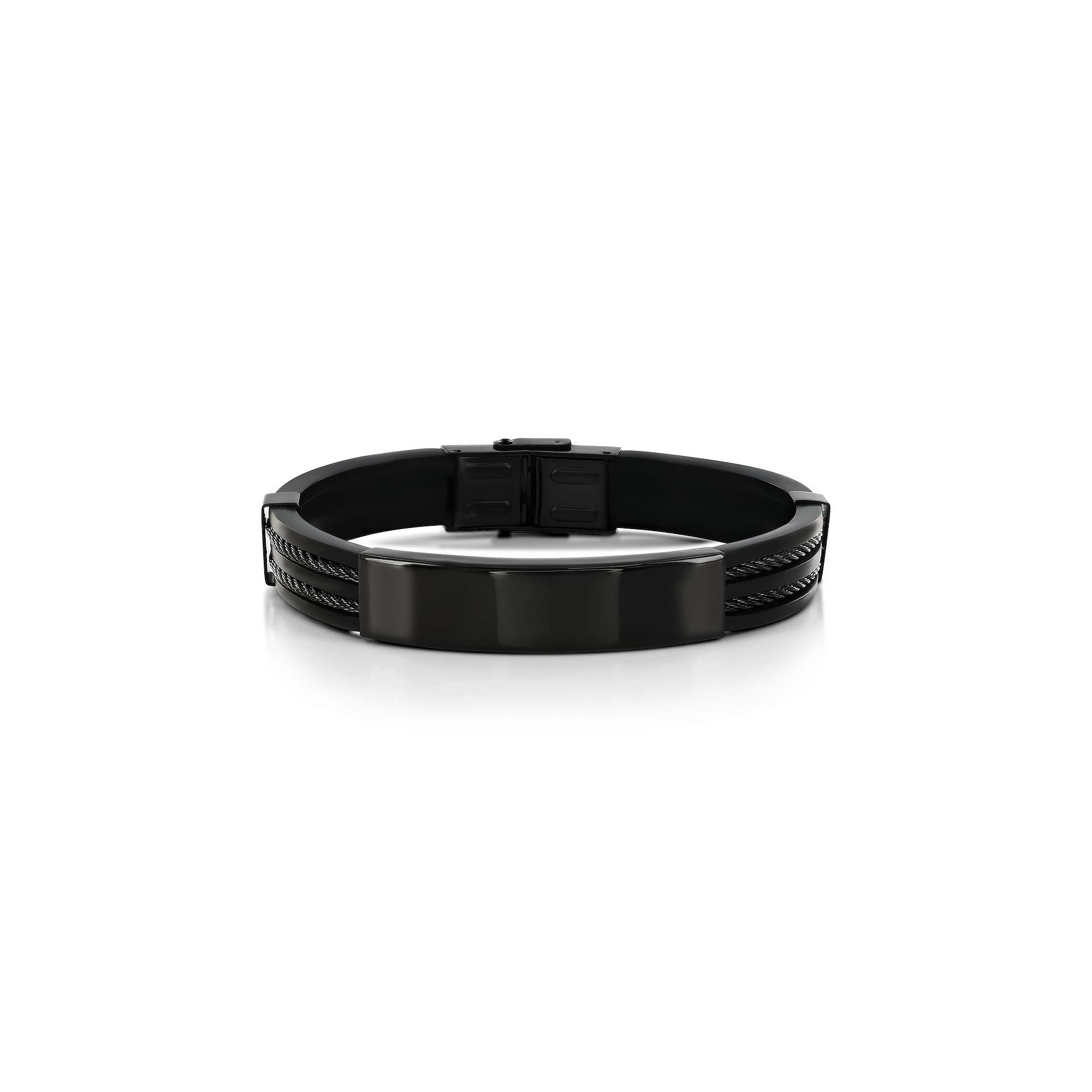 Men's Metallo Stainless Steel Silicone ID Bar Bracelet, Size: 8.5", Black Product Image