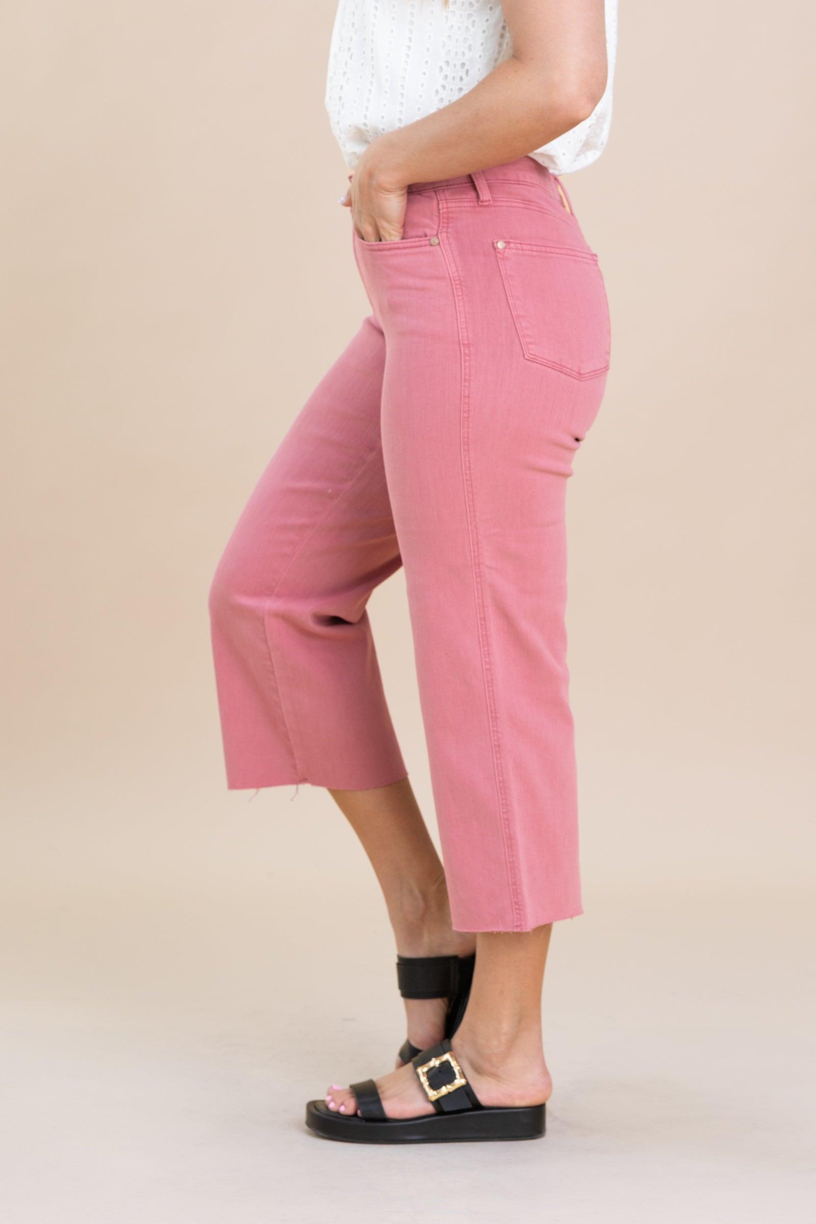 Judy Blue Blush Dyed Hem Crop Wide Jeans Product Image