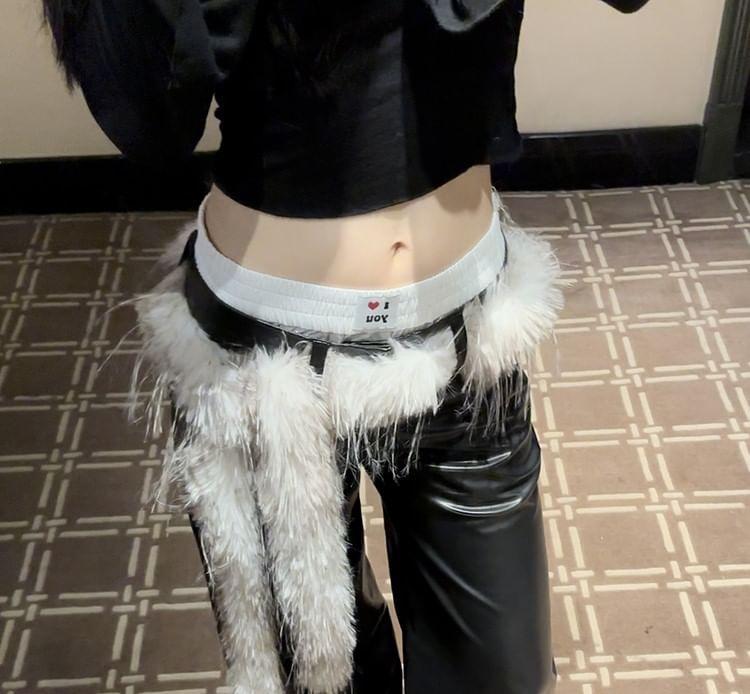 Plain / Leopard Print Faux Fur Narrow Scarf Product Image