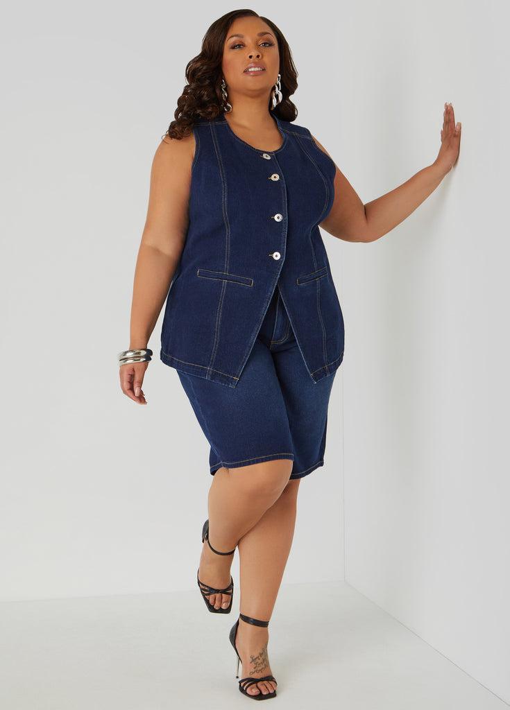 Mid Rise Denim Bermuda Shorts Product Image