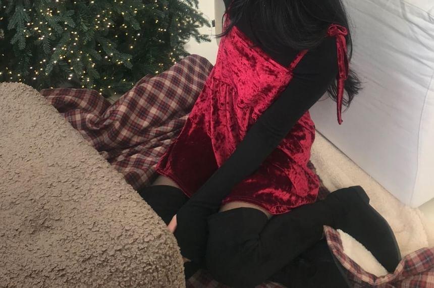 Spaghetti Strap Velvet Mini Dress Product Image