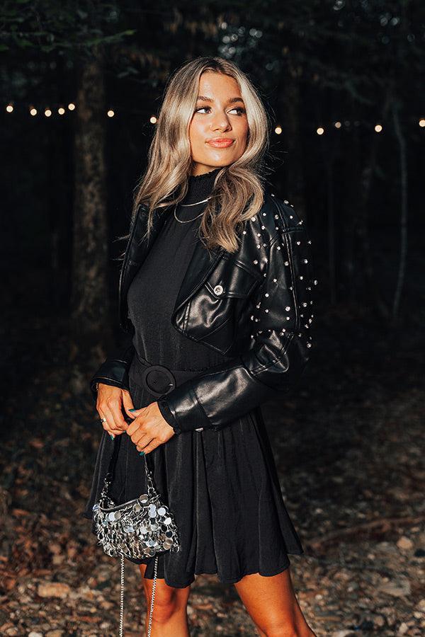 Social And Chic Embellished Faux Leather Jacket Product Image