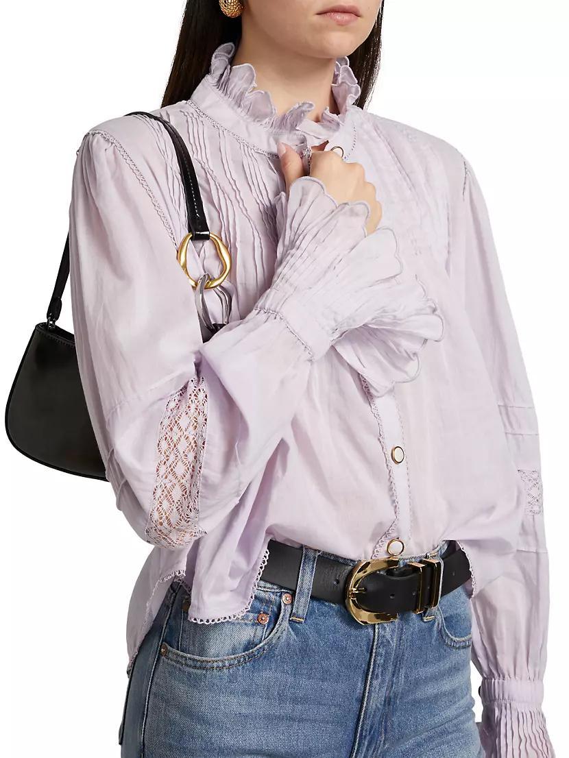 Pintuck Cotton Stand-Collar Blouse Product Image