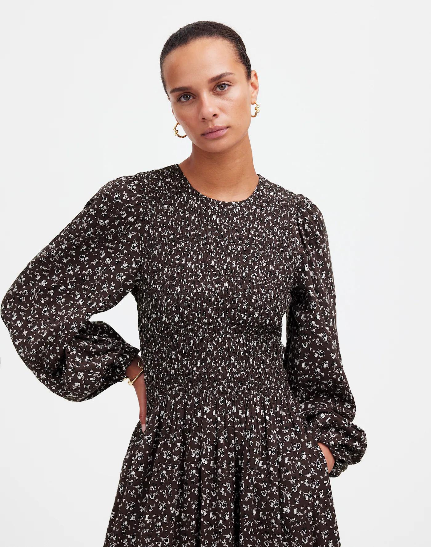 The Petite Melody Puff-Sleeve Smocked Midi Dress Product Image