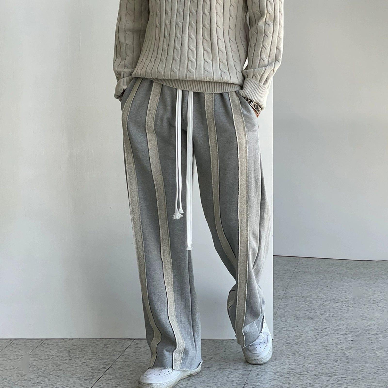 RT No. 10201 DRAWSTRING STRIPED STRAIGHT PANTS Product Image