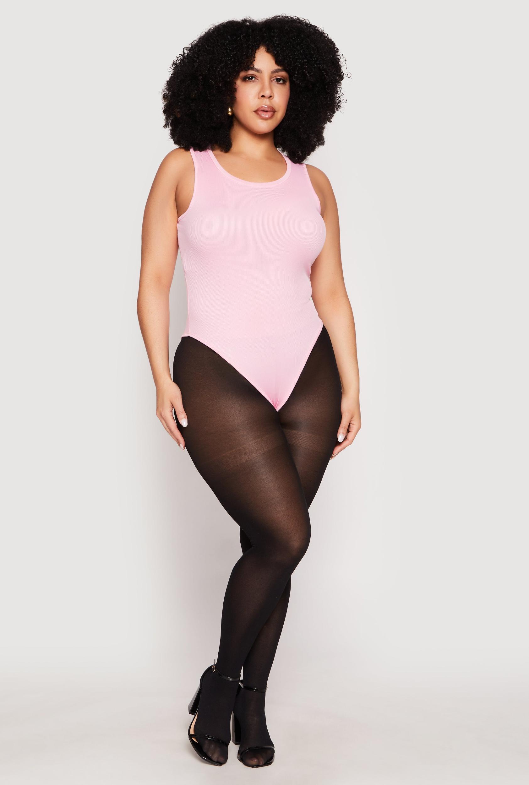 Womens Plus Size Daisy Ribbed Knit Tank Thong Bodysuit Product Image
