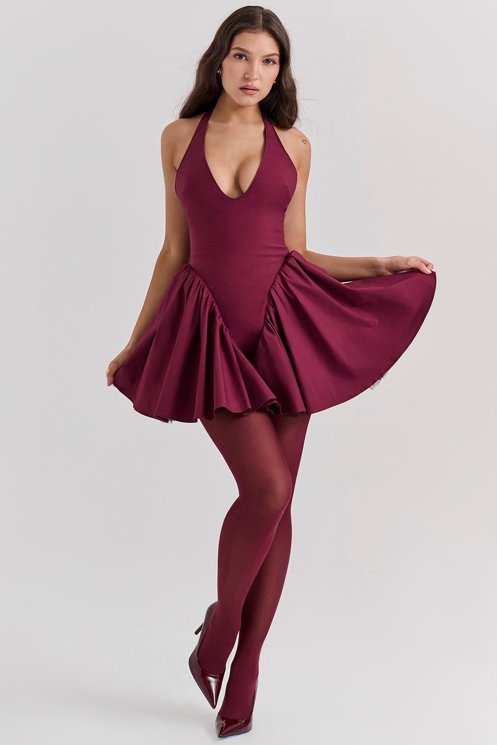 Valentia  wine halter mini dress Product Image