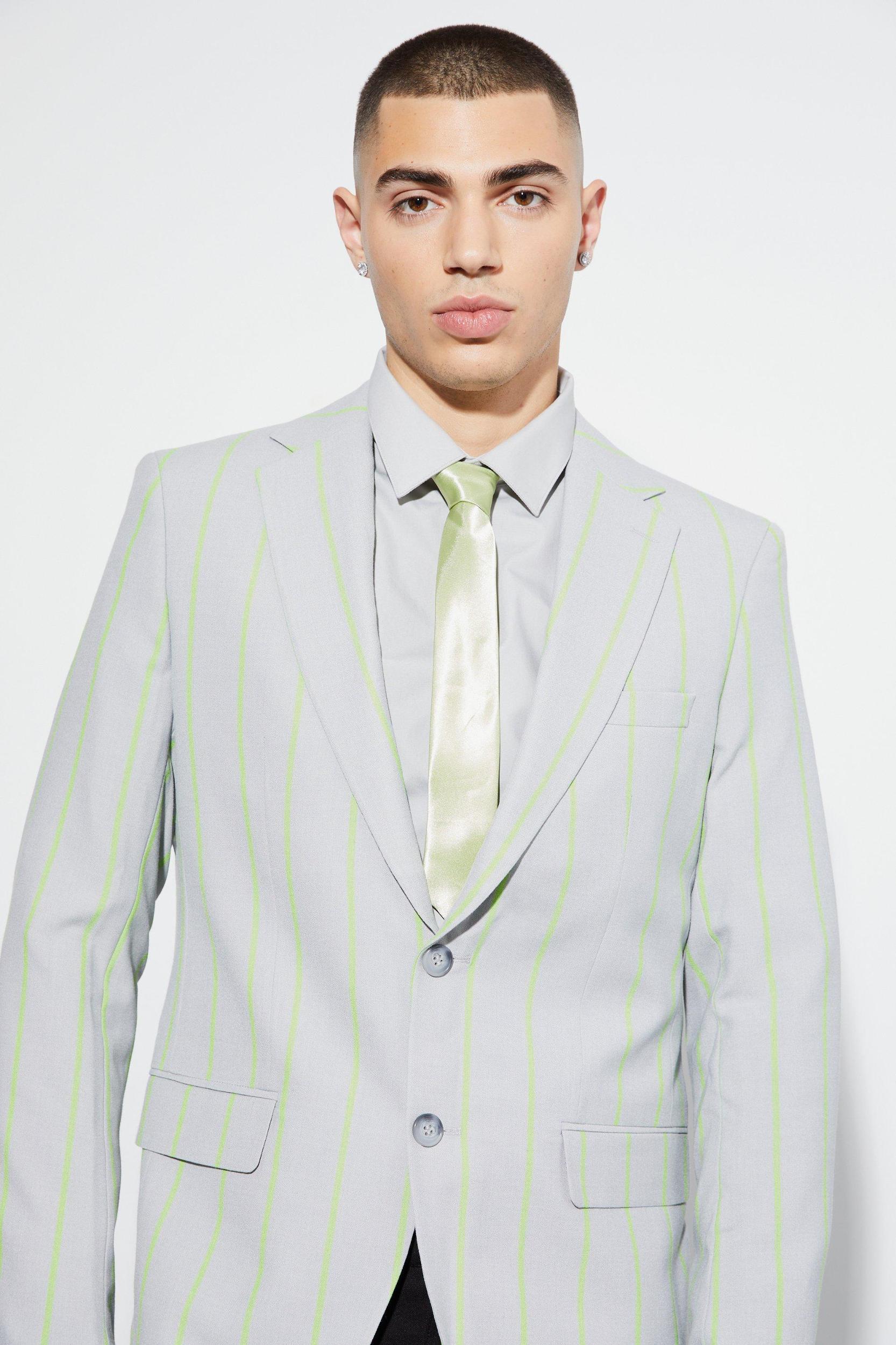 Slim Single Breasted Wide Stripe Suit Jacket | boohooMAN USA Product Image