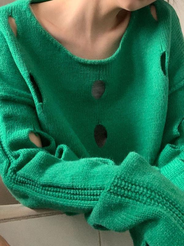 Solid Color Cutout Crop Long Sleeve Knit Product Image