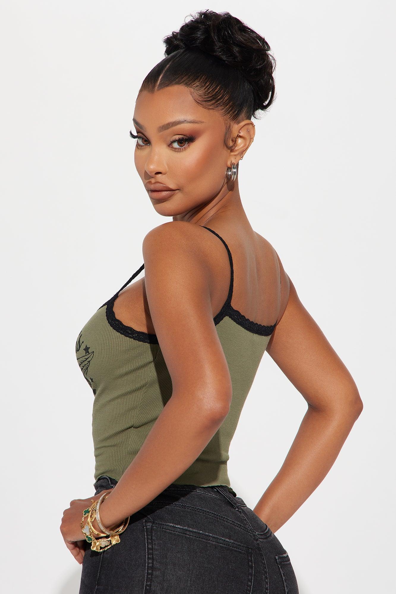 Authentic Lacey Graphic Top - Olive Product Image