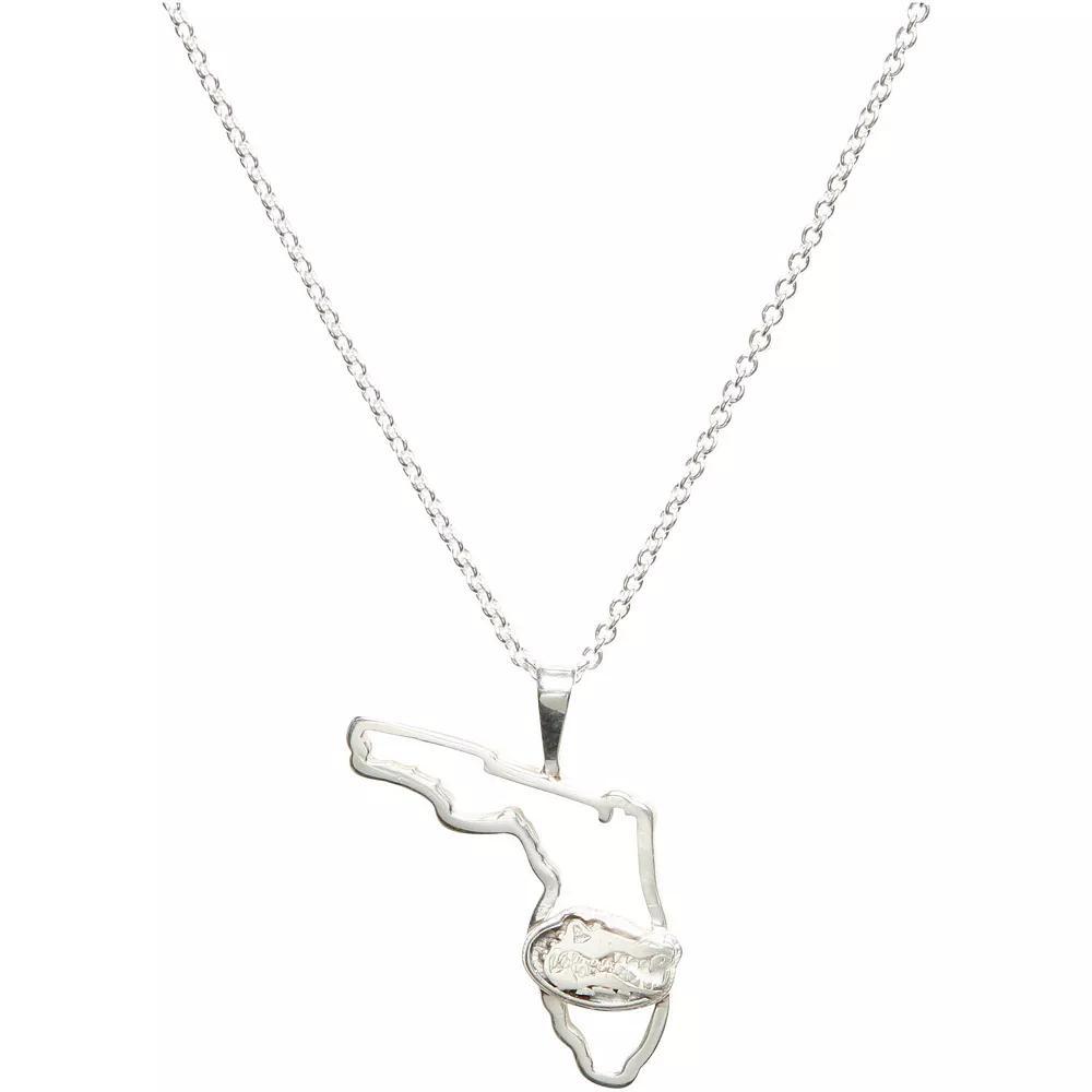 Women's Dayna Designs Silver Florida Gators Team State Outline Necklace Product Image