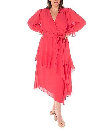Plus Size Maison Tara Faux Wrap Ruffle Tiered Midi Dress, Womens Product Image