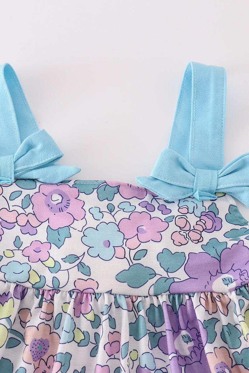 Blue floral print strap dress Product Image