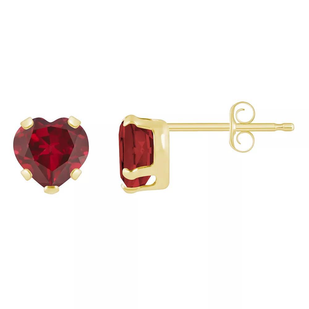 Celebration Gems 10k Gold 5 mm Heart Shape Gemstone Stud Earrings, Women's, Created Red Product Image