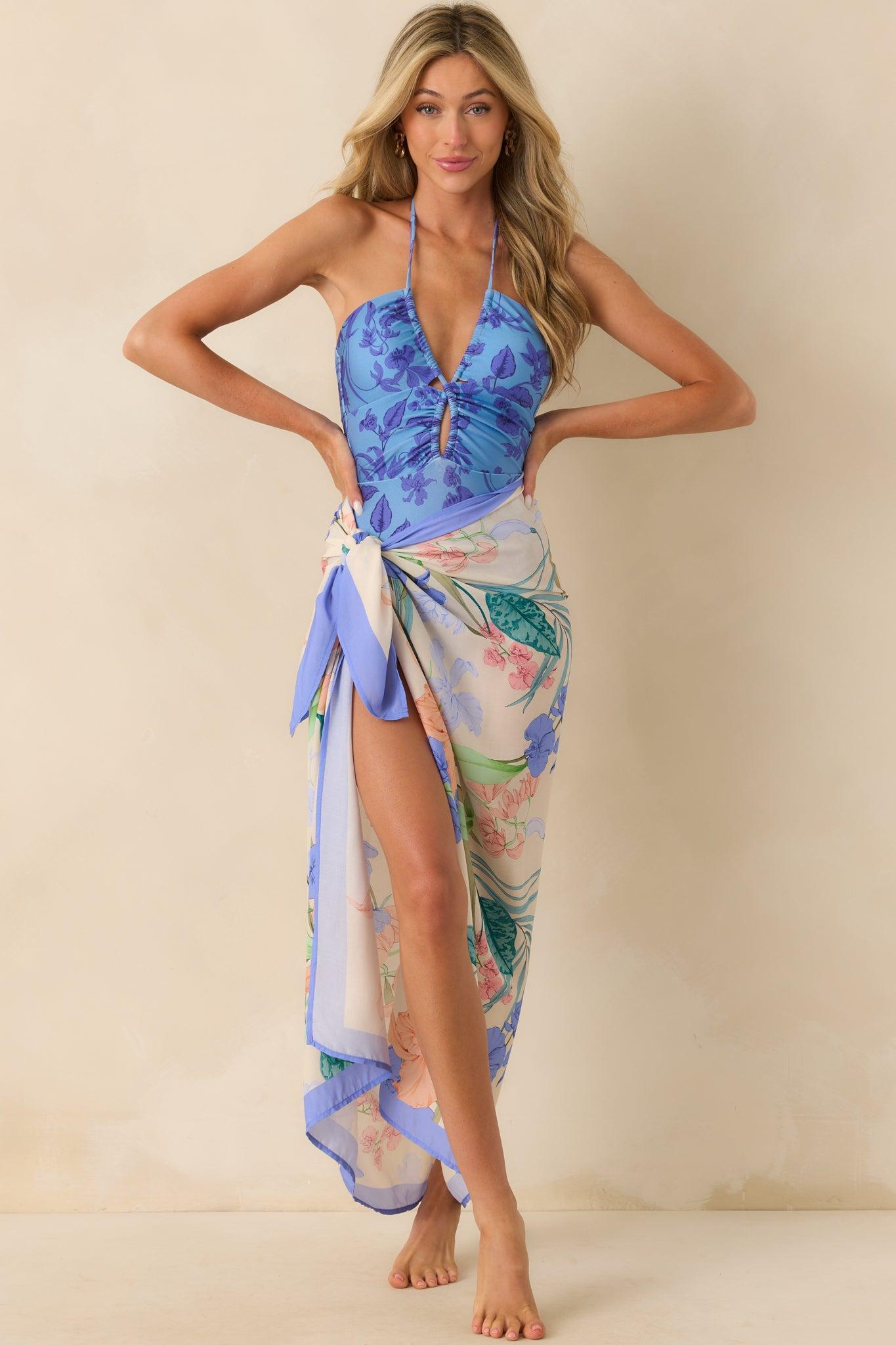 MINKPINK Blue Floral Print Jeanne Keyhole One Piece Swimsuit Product Image