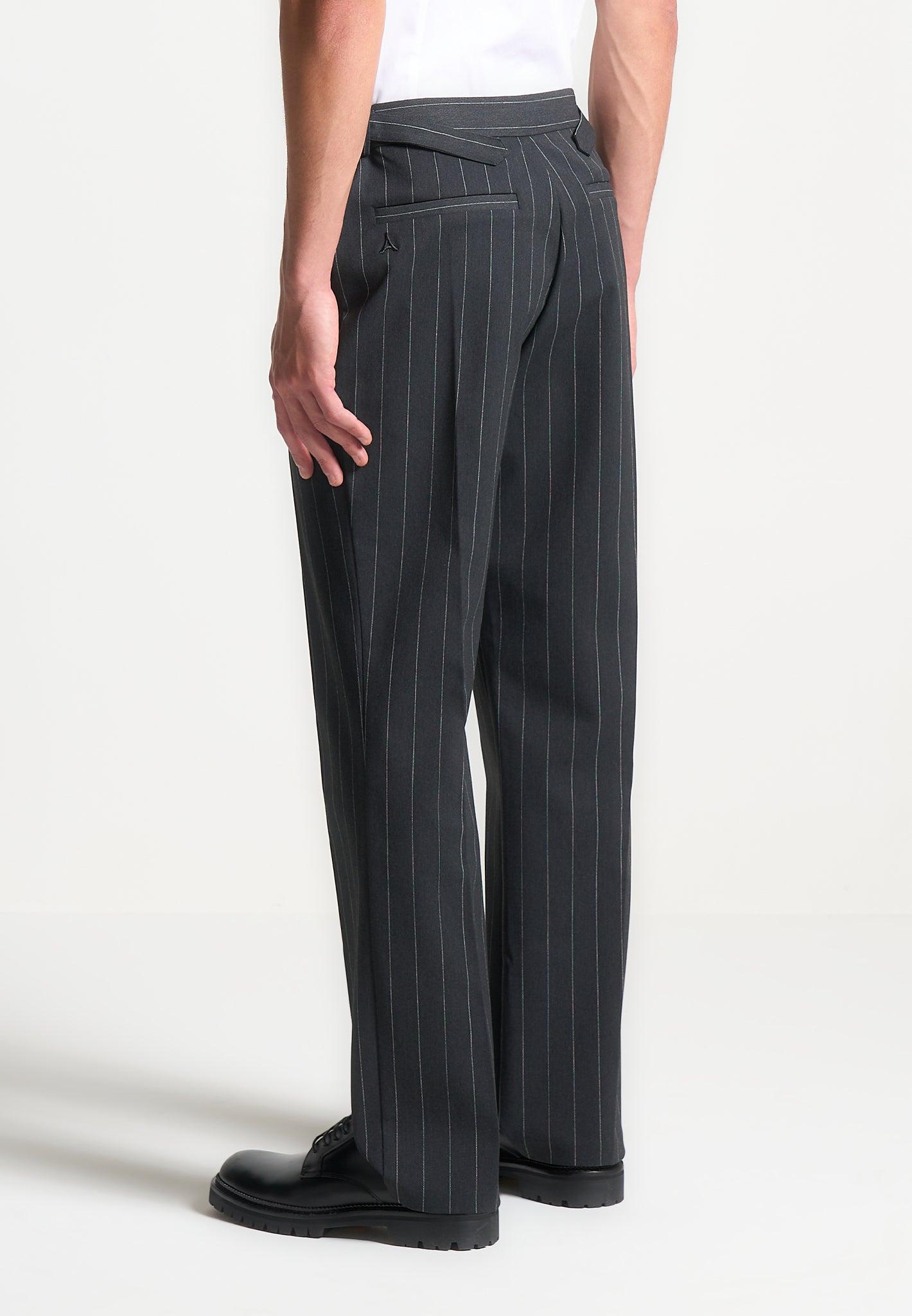 Regular Fit Pinstripe Tailored Trousers - Grey Male Product Image