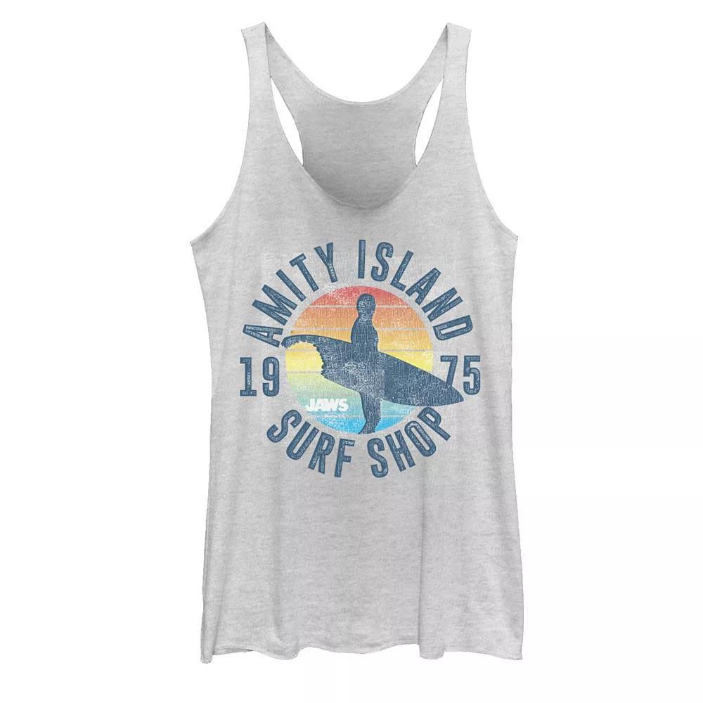 Juniors' Jaws Amity Island Surf Shop 1975 Graphic Tank Top, Girl's, Size: Large, White Grey Product Image