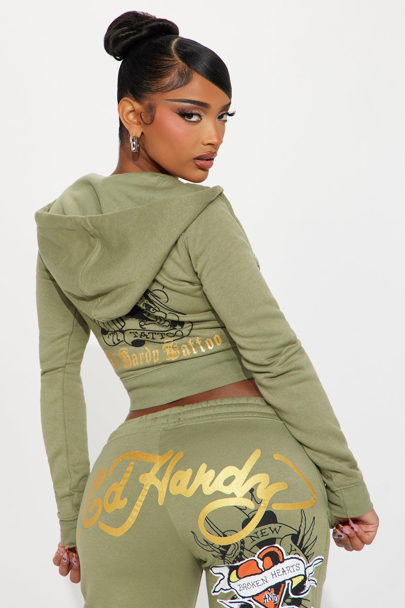 Ed Hardy Broken Hearts Zip Front Hoodie - Sage Product Image