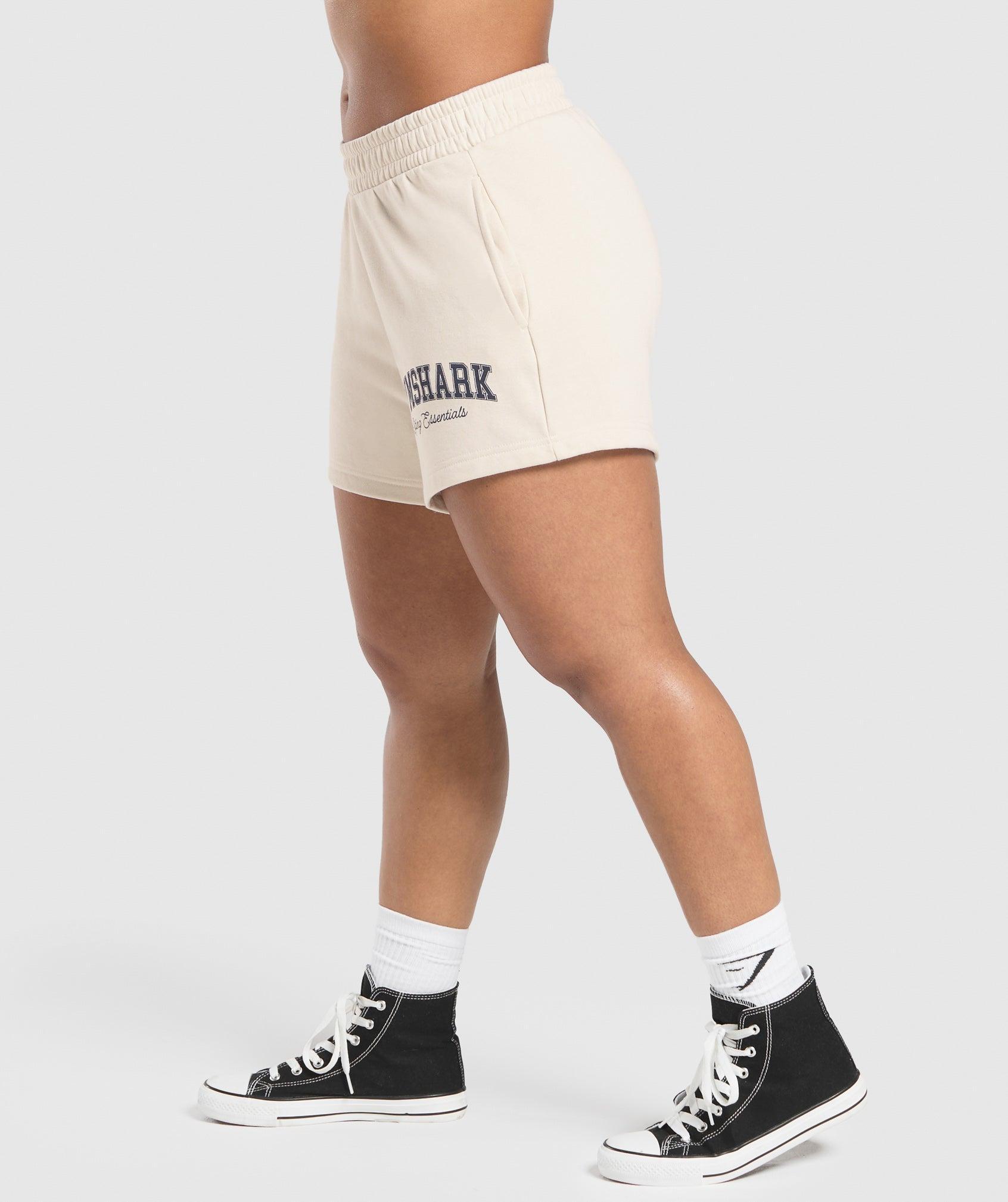 Gymshark Lifting Essentials Graphic Brushed 4' Shorts - Oat White Female Product Image