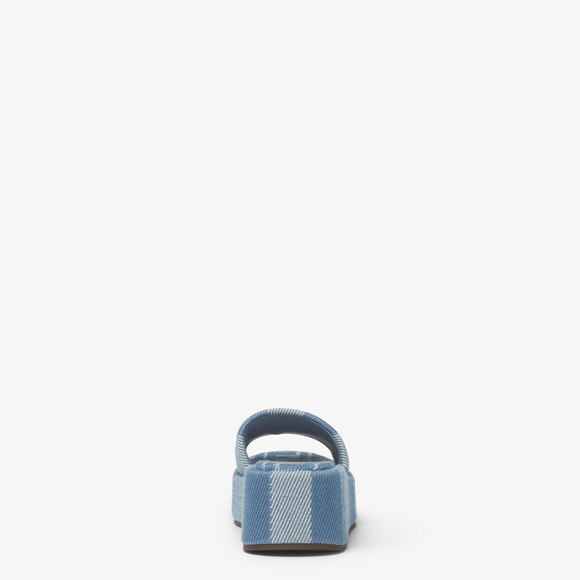 Fendi SunshineLight blue denim-effect jacquard flatform slides Product Image