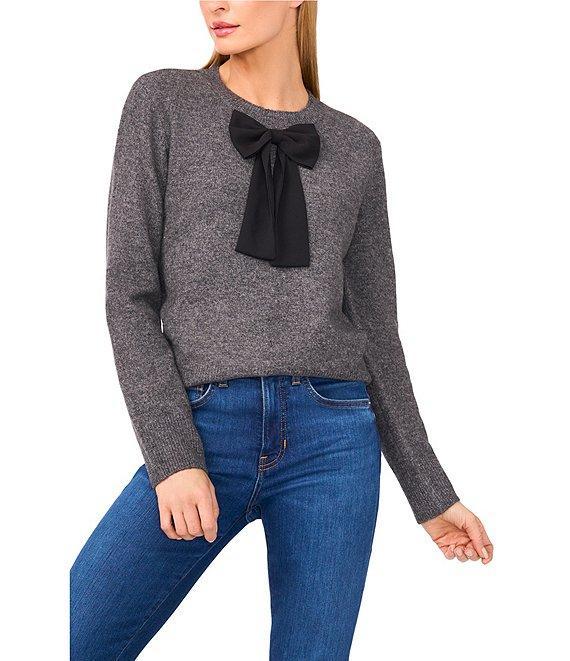 CeCe Knit Round Neck Long Sleeve Bow Sweater Product Image