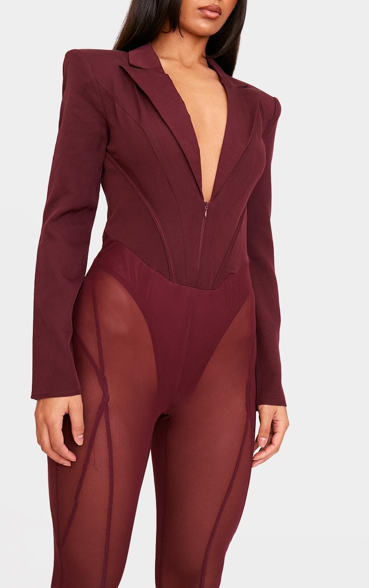 Burgundy Woven Binding Detail Tailored Jumpsuit Product Image