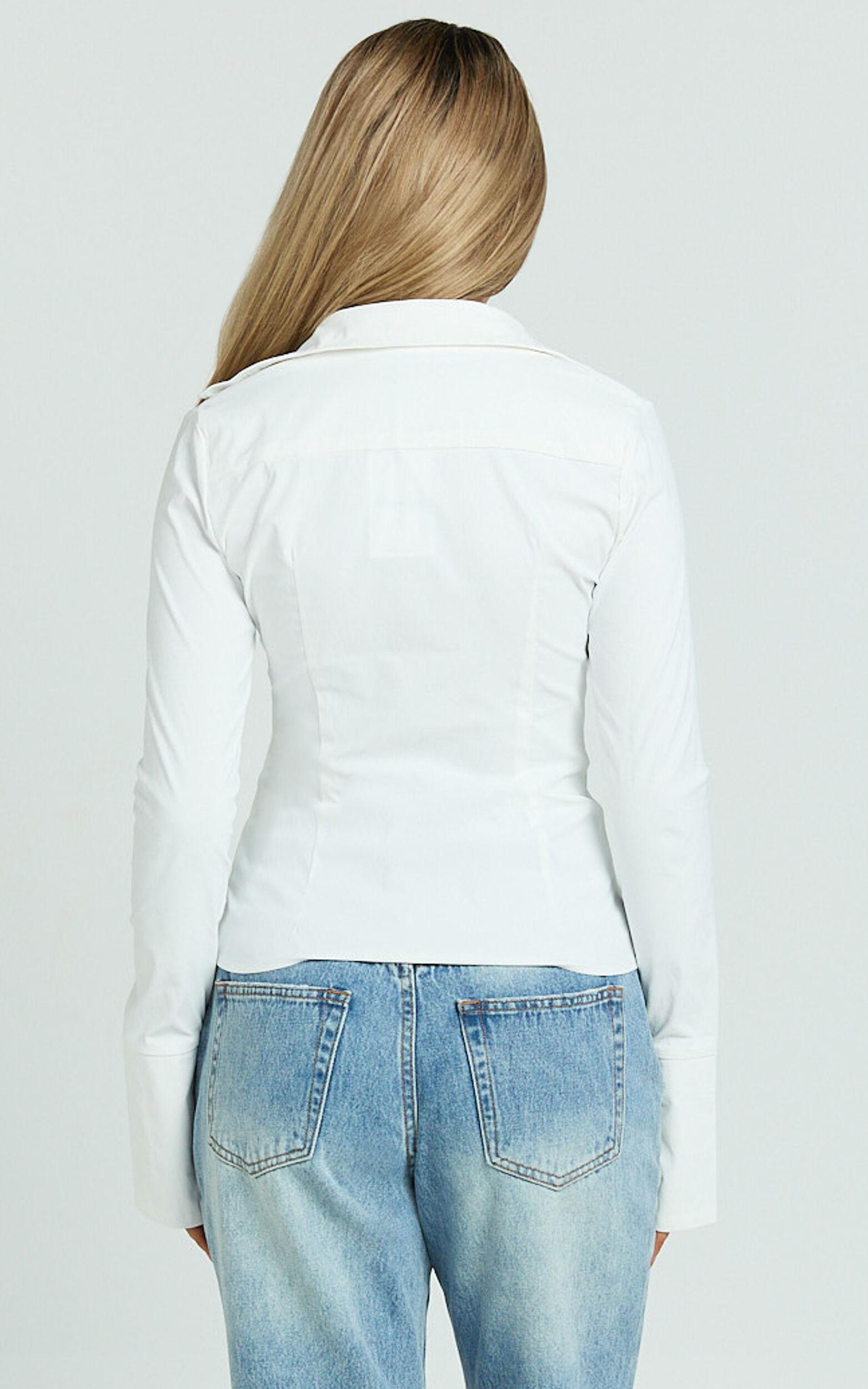 Hartley Top - Long Sleeve Zip Through Fitted Shirt in White Product Image
