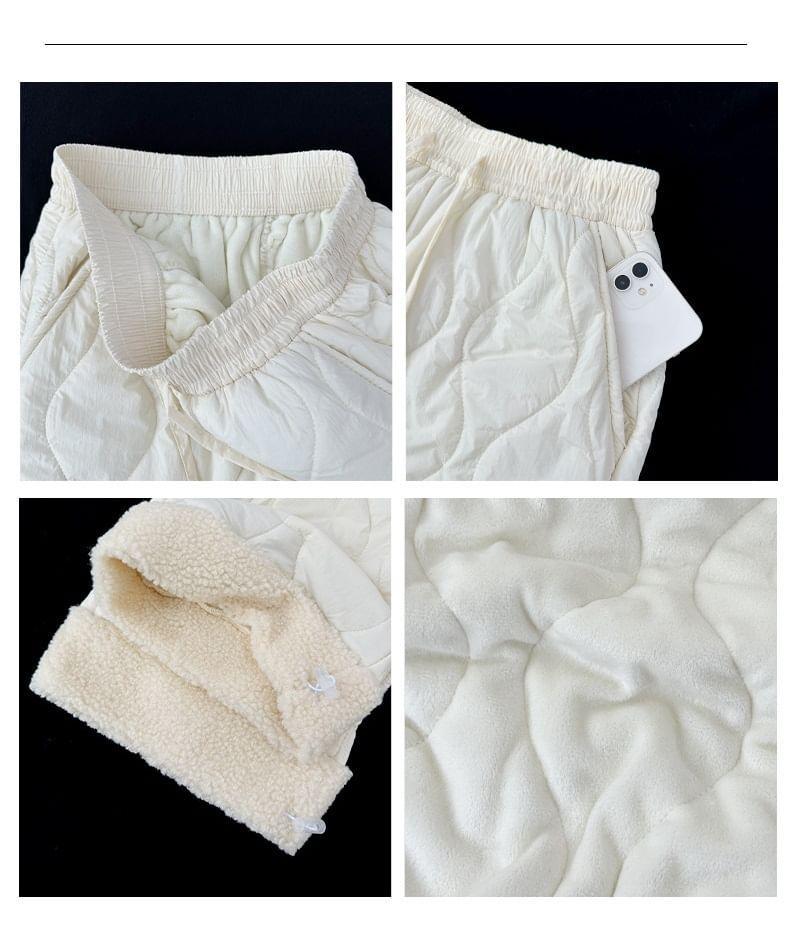 Drawstring Waist Fleece Panel Quilted Wide Leg Pants (Various Designs) Product Image