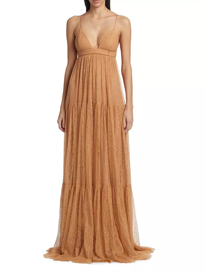 Sleeveless Tiered Lace Gown Product Image