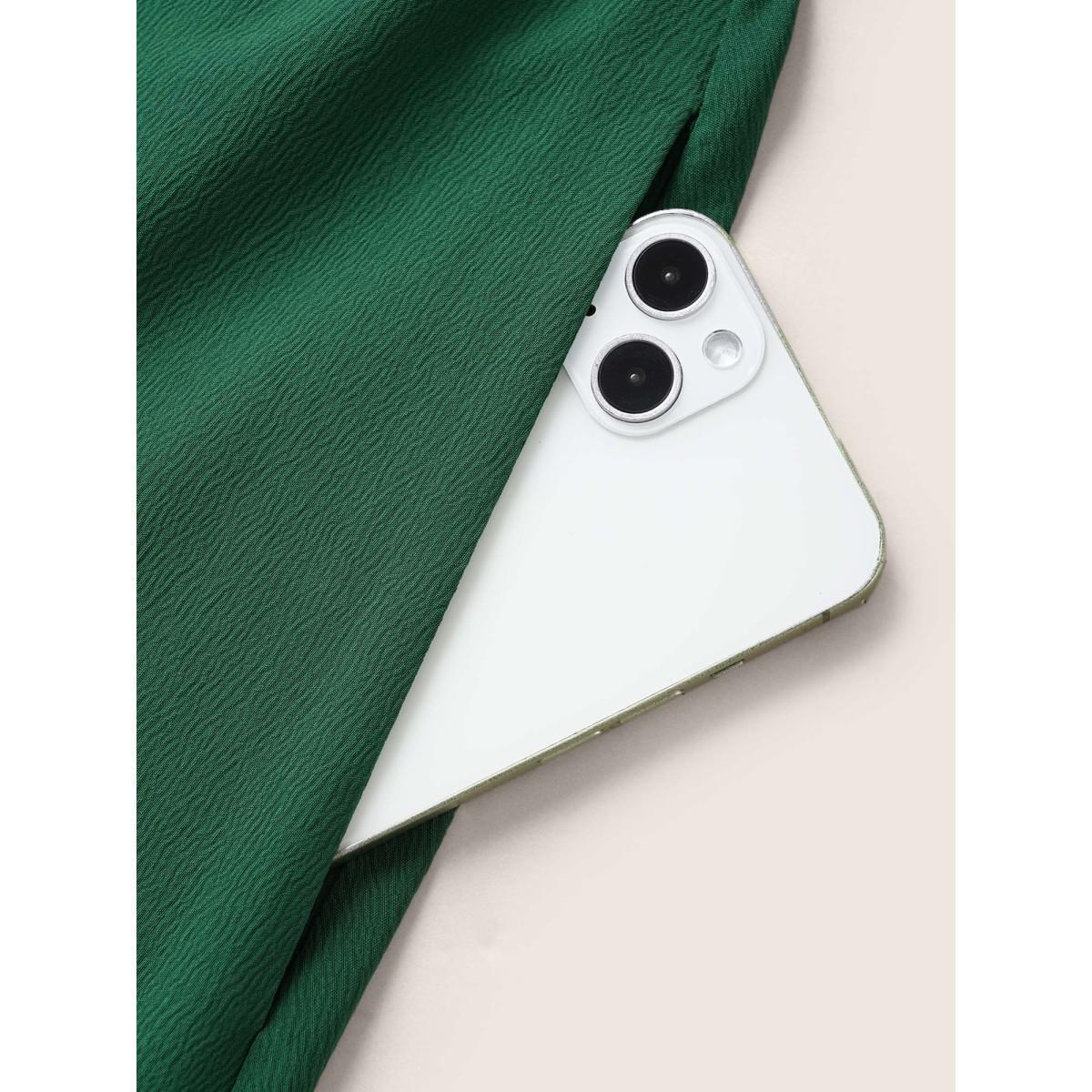 Plus Size Plain Textured Boat Neck Button Detail Knee Dress Emerald Women Work From Home Belted Boat Neck Short sleeve Curvy BloomChic 22-24/3X Product Image