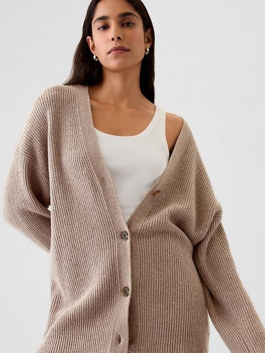 CashSoft Shaker-Stitch Boyfriend Cardigan Product Image