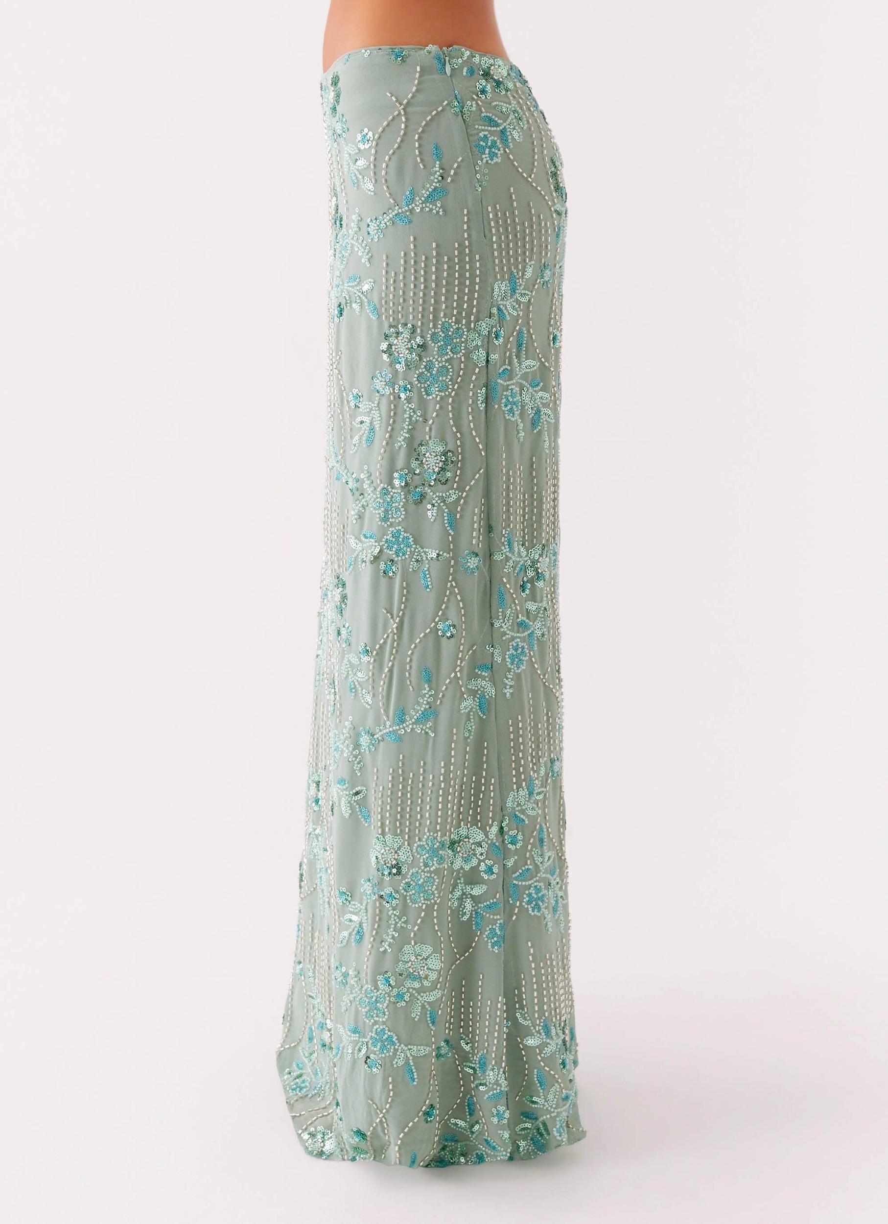 Corinna Low Rise Sequin Maxi Skirt - Mint Product Image